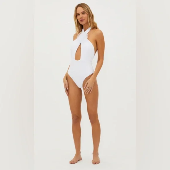 Beach Riot Rose Halter One-Piece Swimsuit, Size Large, $228